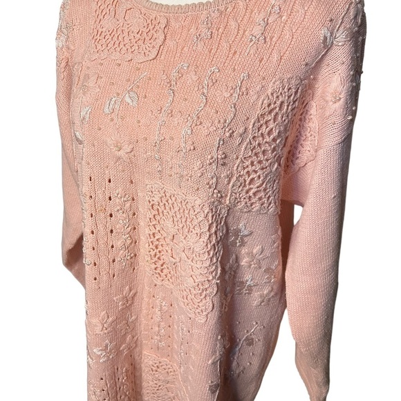 Vintage Knit Soft Pink Sweater L Cotton - Picture 2 of 8